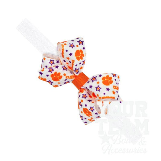 Mini Clemson Logo Print Hair Bow on Baby Band: CLEMSON / ONE SIZE