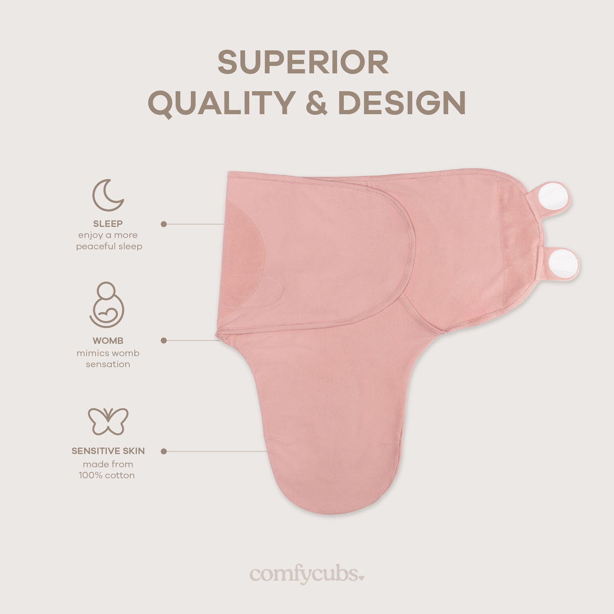 Easy Swaddle Blanket, 3 Pack - 100% Cotton by Comfy Cubs: Pink / Small (0-3 Months)
