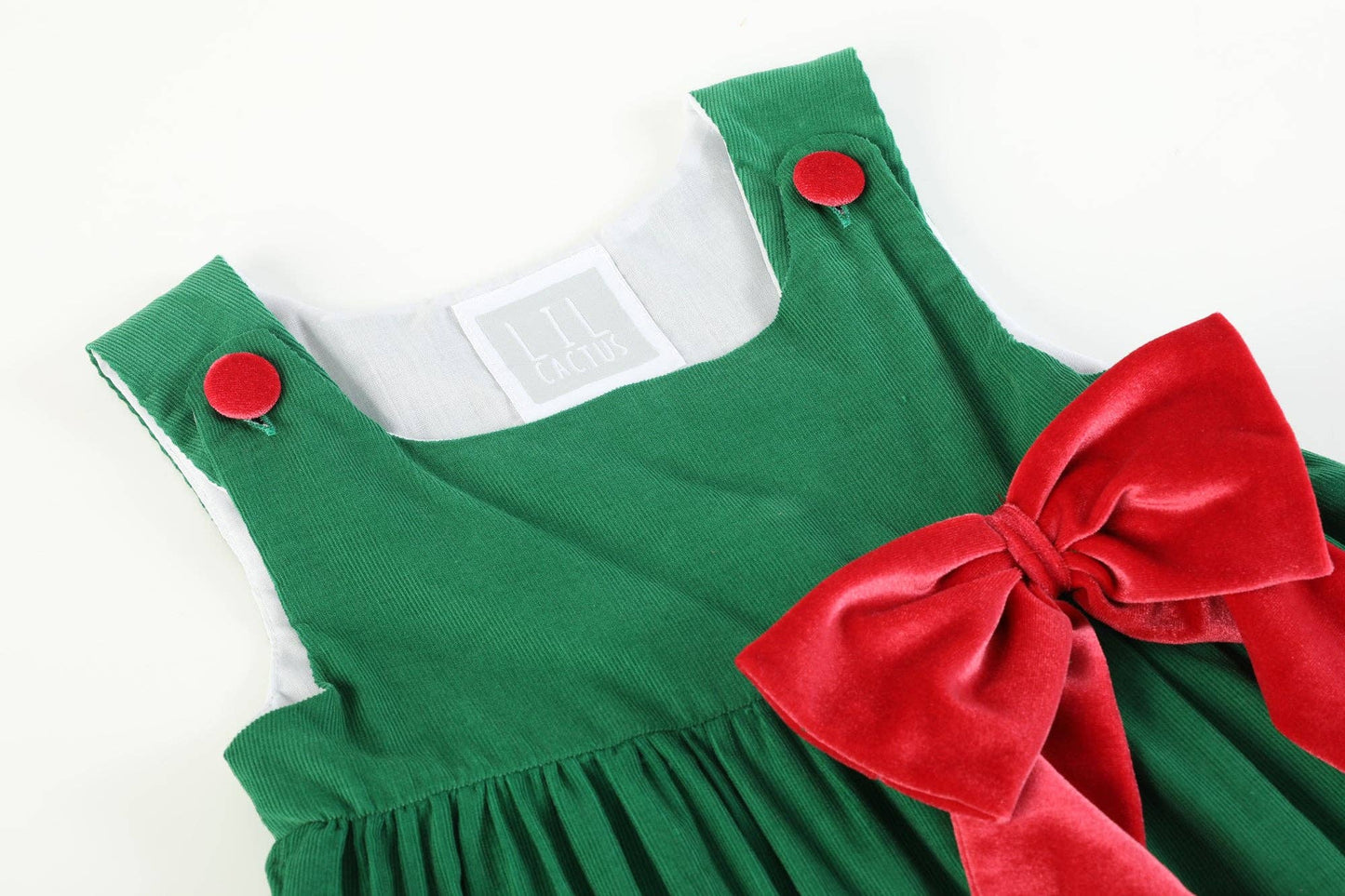 Green Corduroy Christmas Applique Dress: