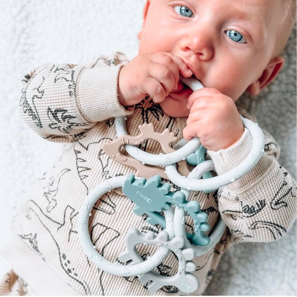 Dino Rings Silicone Teether: Blue/Green