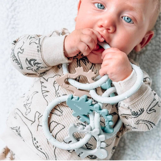 Dino Rings Silicone Teether: Blue/Green