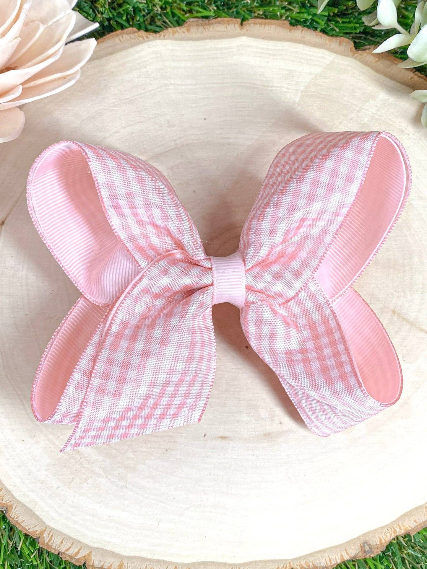 Gingham Classic Boutique Hair Bow | Clip or Headband: Maroon / Double Prong Alligator Clip