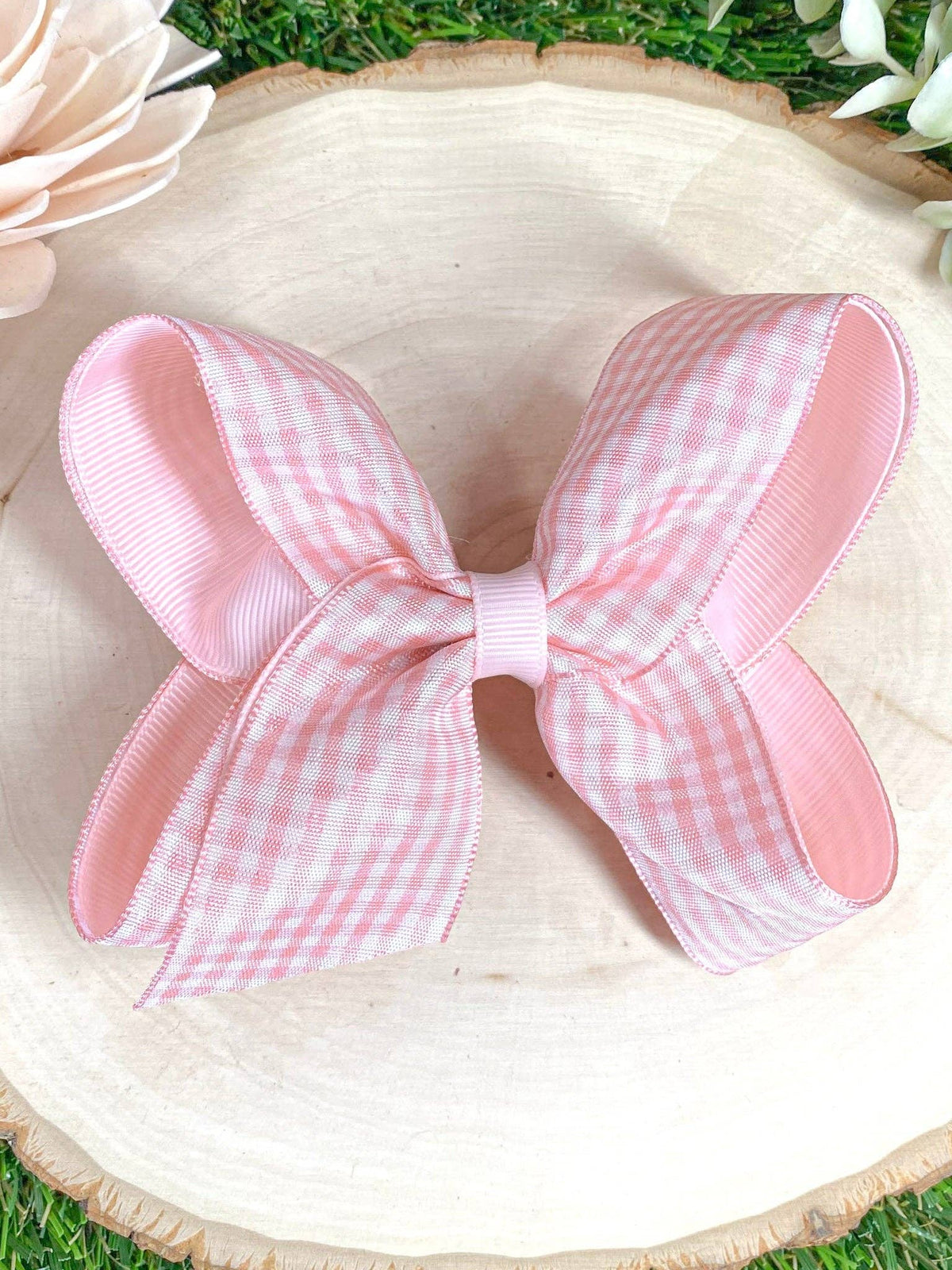 Gingham Classic Boutique Hair Bow | Clip or Headband: Orange / Double Prong Alligator Clip