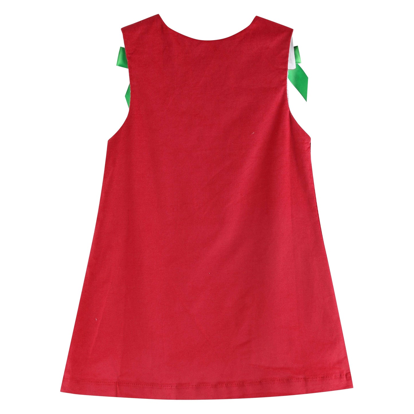 Red Corduroy Christmas Applique Bow Dress: