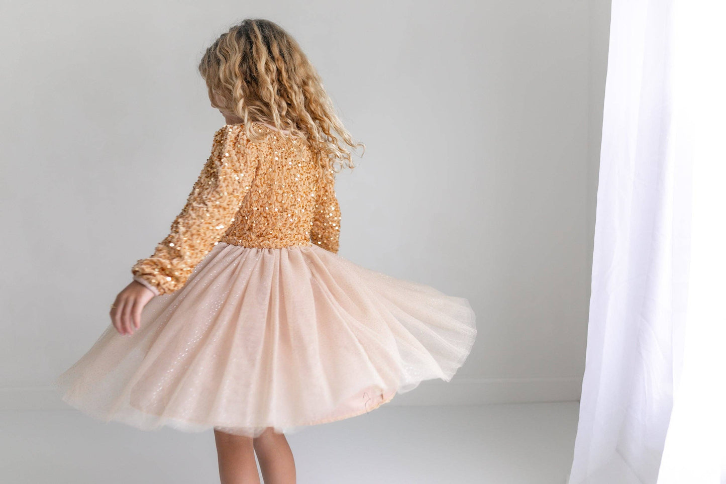 Kids Sequin Champagne Holiday Fancy Sparkle Tulle Dress