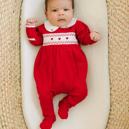 Eve Classics Smocked Girl Footie - Red:
