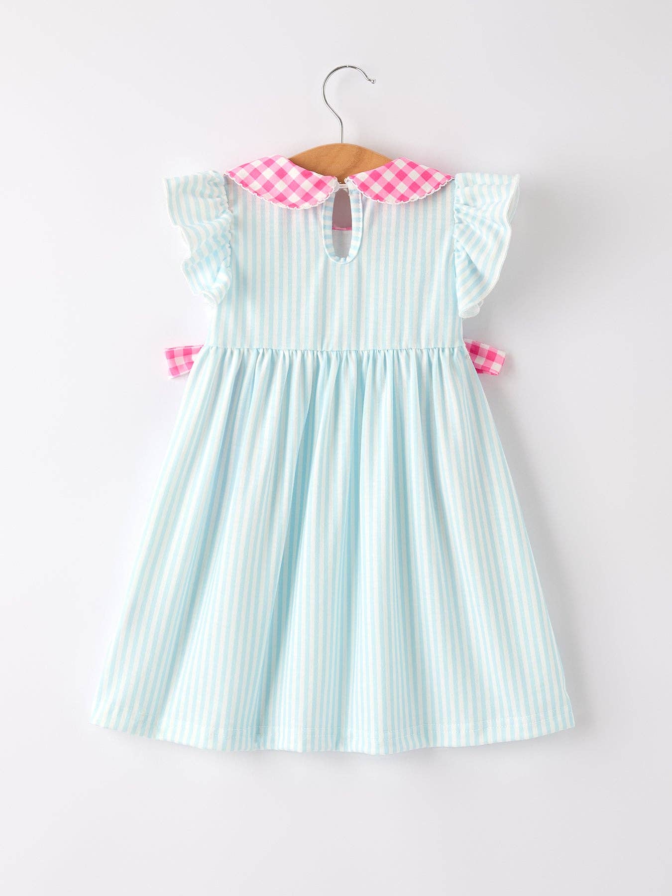 Back To School Girls Striped lapels Bow Dress: 7