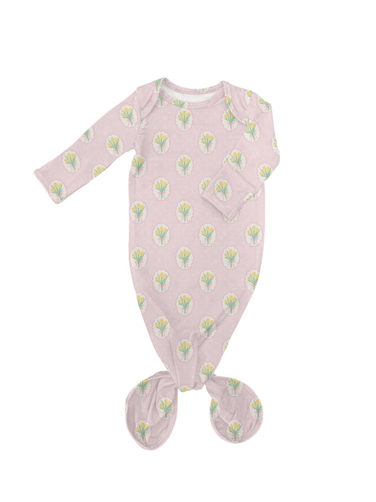 Knotted Infant Gown - Fancy Tulips: 0-3 mo
