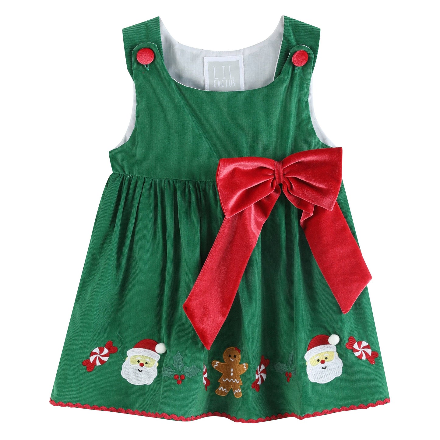 Green Corduroy Christmas Applique Dress: