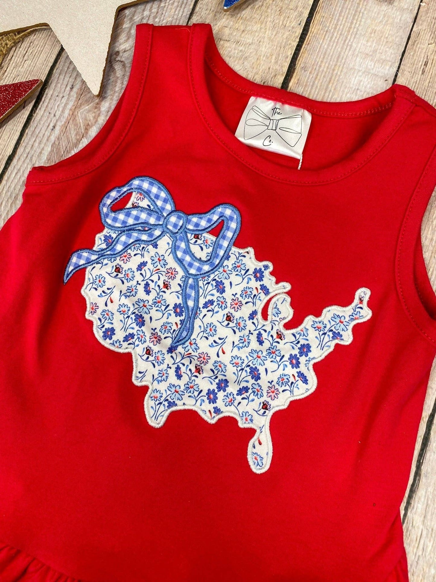 Red USA Floral Shorts Set | Girls Patriotic States Applique Outfit