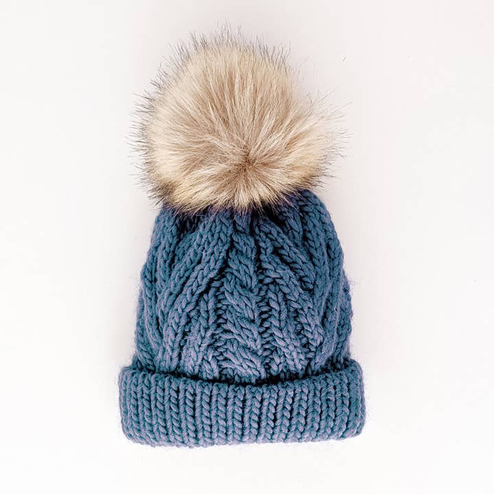 Slate Blue Pop Pom Pom Beanie Hat Baby & Kids