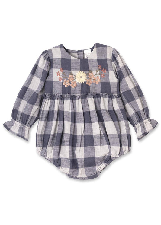 Buffalo Check Baby Girl Cotton Bodysuit with Embroidery: