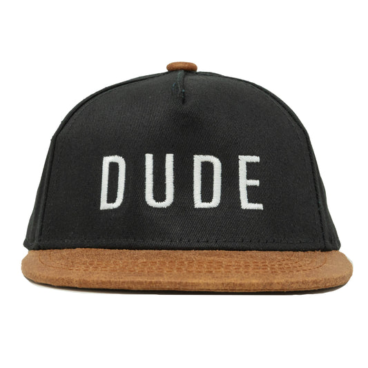 Flat Brim Trucker Hat - Dude - Black/Faux Leather: Medium/Large (2-9 Years)