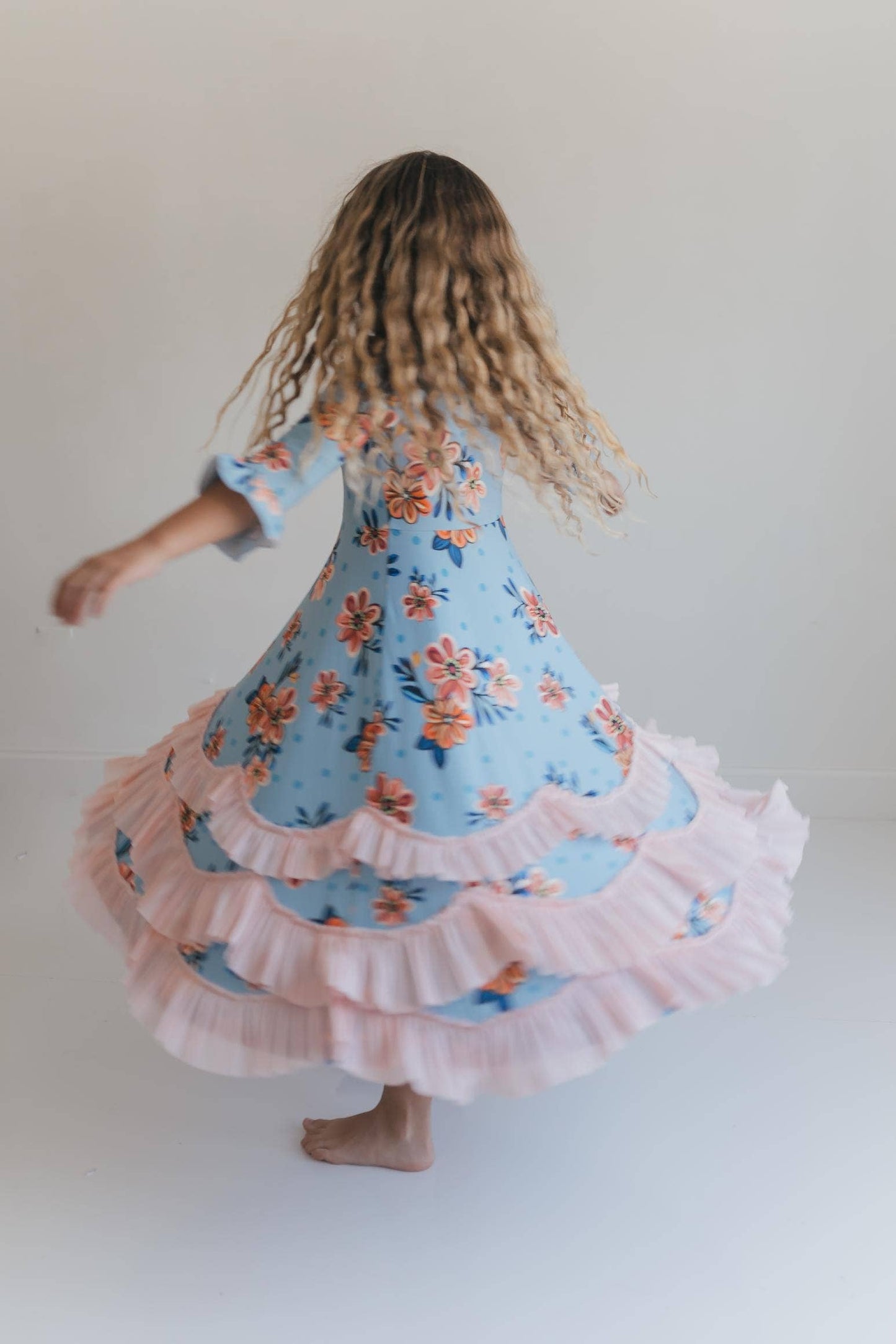 Girls Bella Blue & Blush Winter Garden Twirl Ruffles Dress