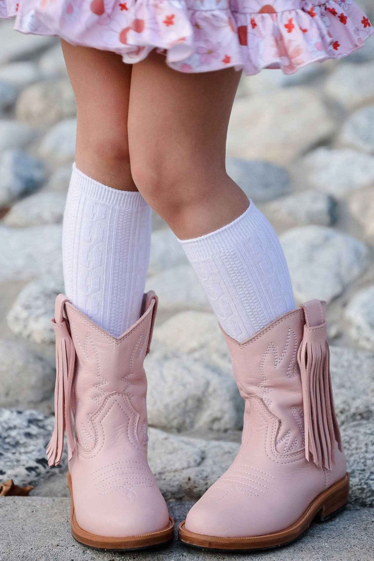 White Cable Knit Knee High Socks: 0-6M