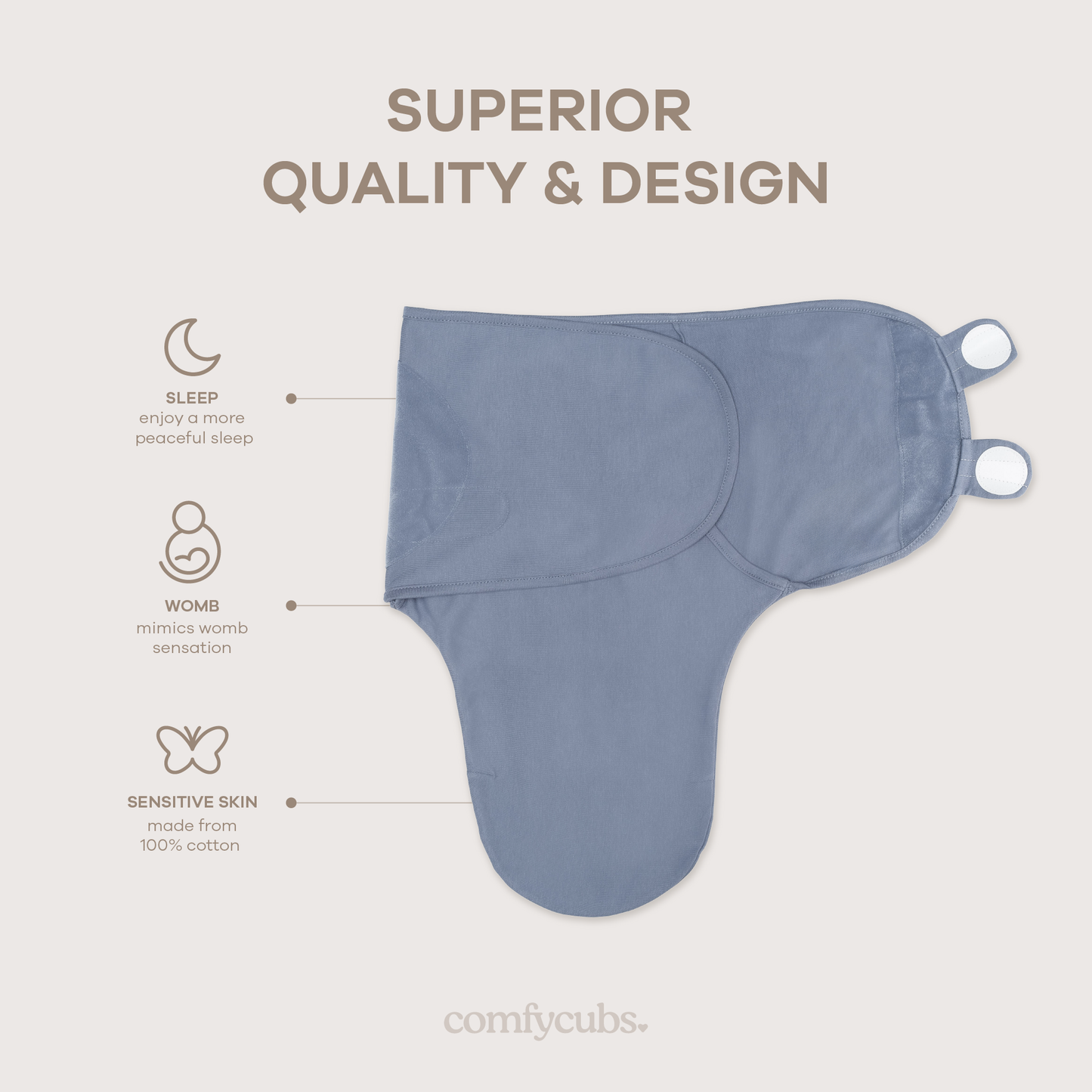 Easy Swaddle Blanket, 3 Pack - 100% Cotton by Comfy Cubs: Blue / Small (0-3 Months)