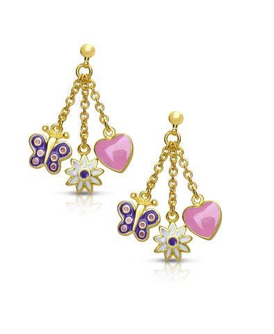 Butterfly, Flower, & Heart Charms Dangle Earrings