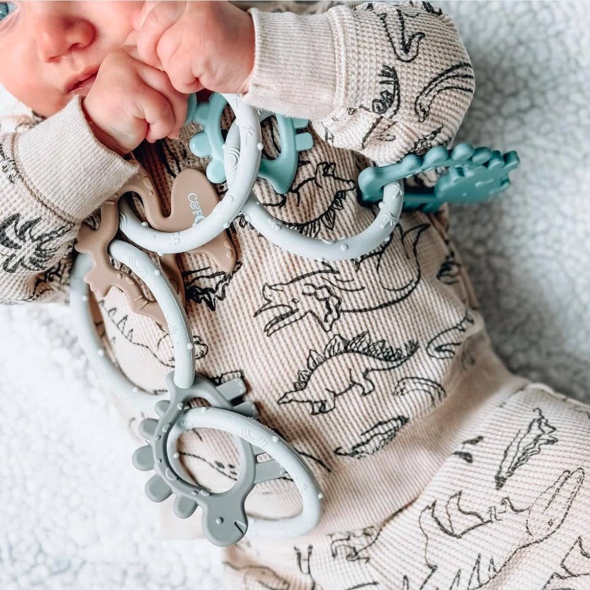 Dino Rings Silicone Teether: Blue/Green