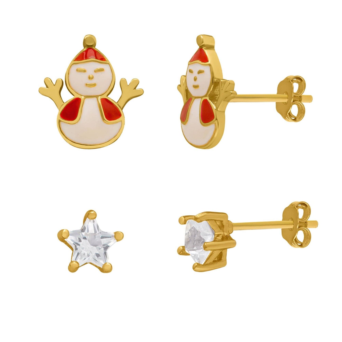 Snowman & Lab Created White Sapphire Holiday Stud Set in Sterling Silver