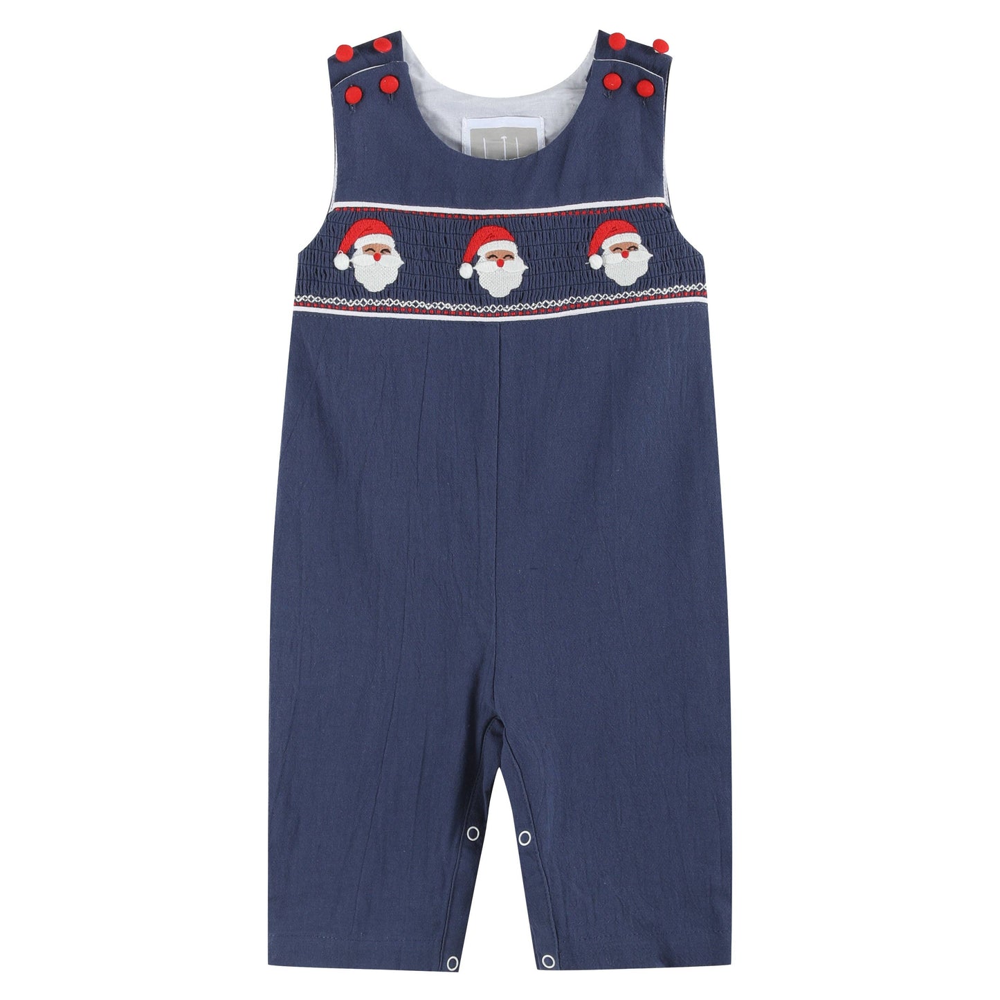 Navy Blue Santa Smocked Overalls: