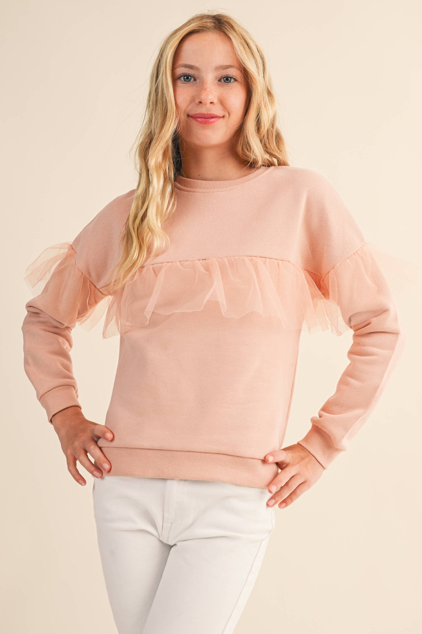 Girl's Mesh Ruffle Sweatshirt