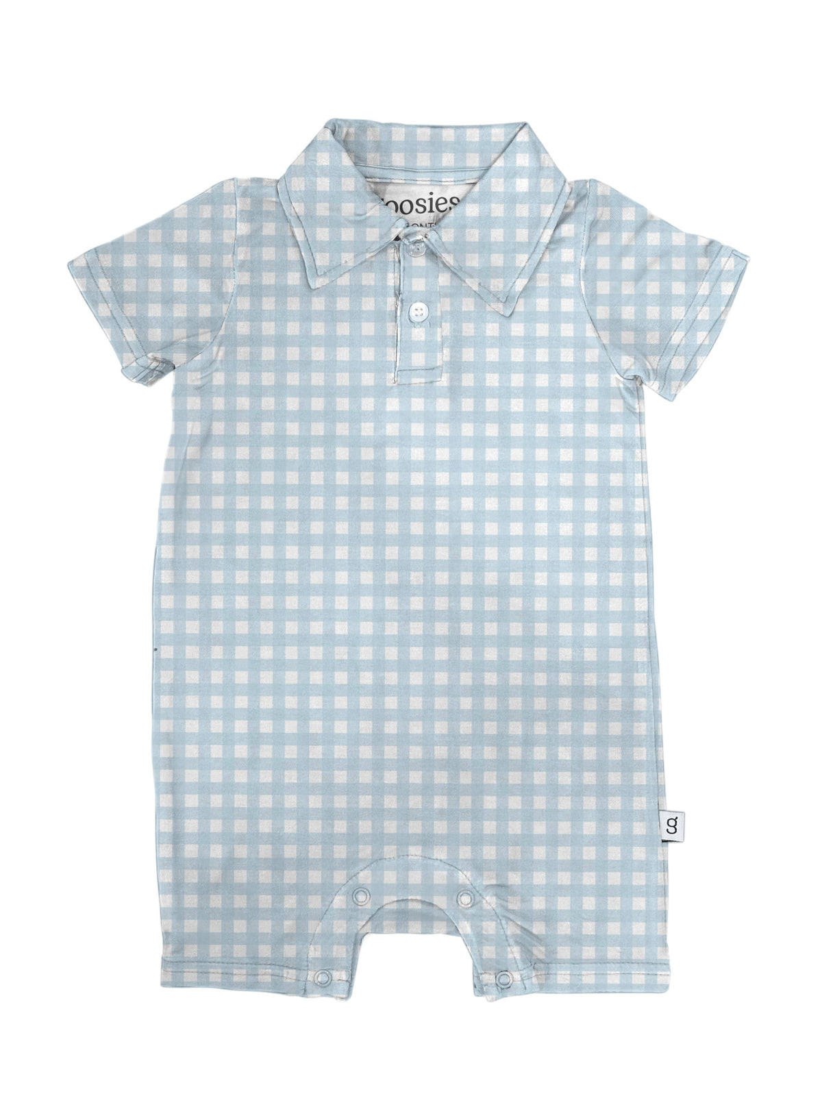 Baby Blue Gingham- Short Sleeve Polo Romper: 6-12 mo