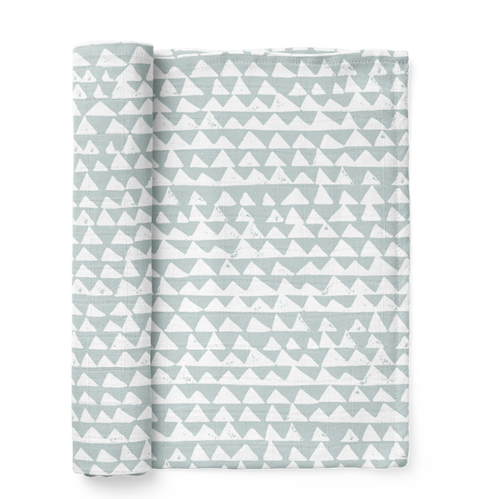 Muslin Swaddle Baby Blanket - Mountains Swaddle: Ice Blue