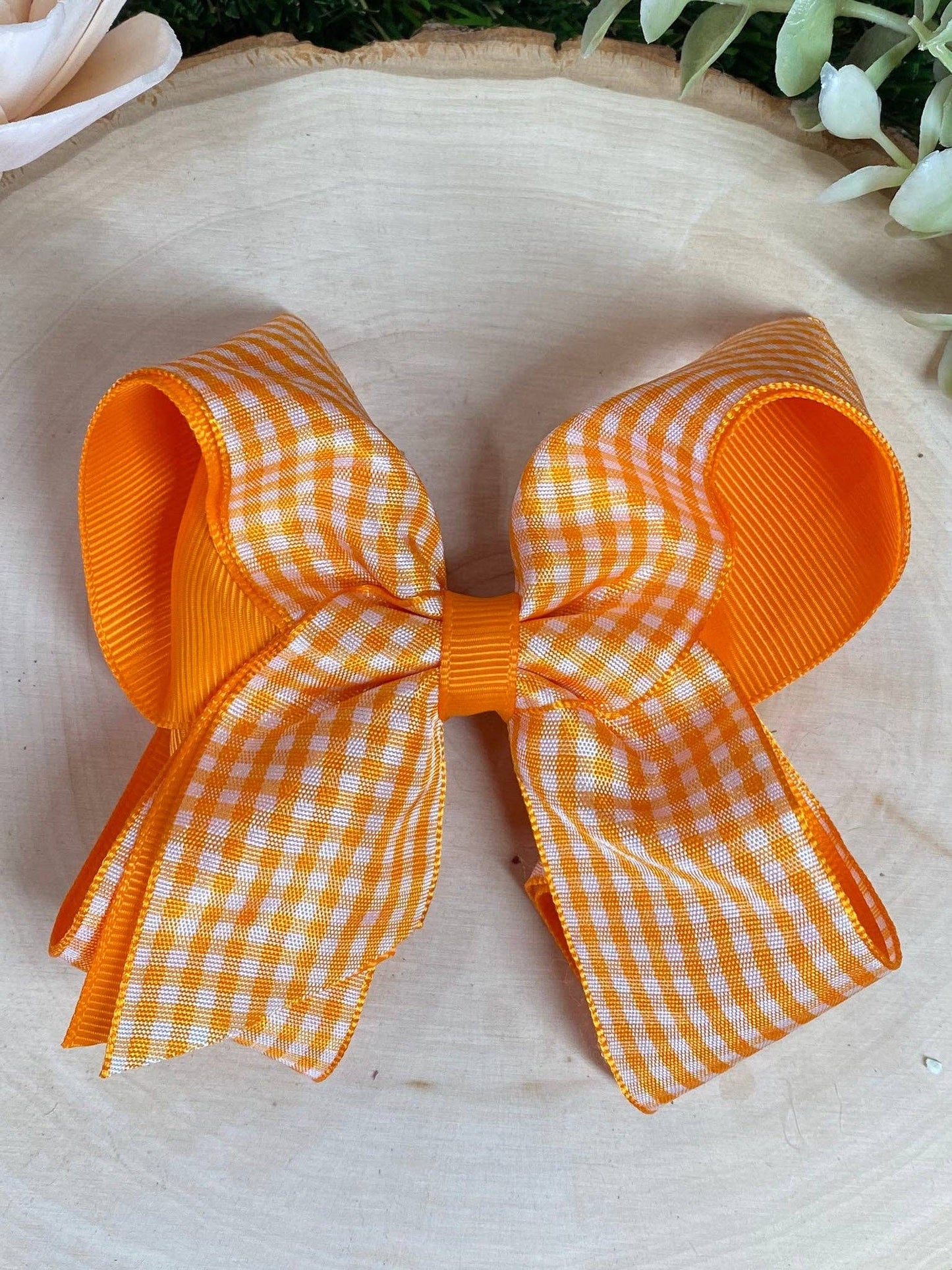 Gingham Classic Boutique Hair Bow | Clip or Headband: Maroon / Double Prong Alligator Clip