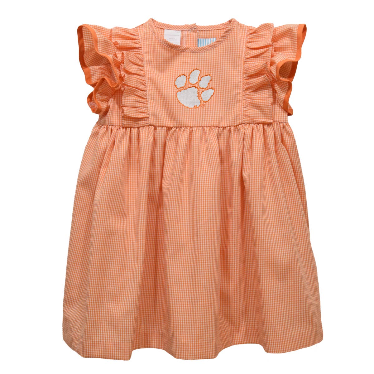 Clemson Tigers Embroidered Orange Gingham Ruffle Dress