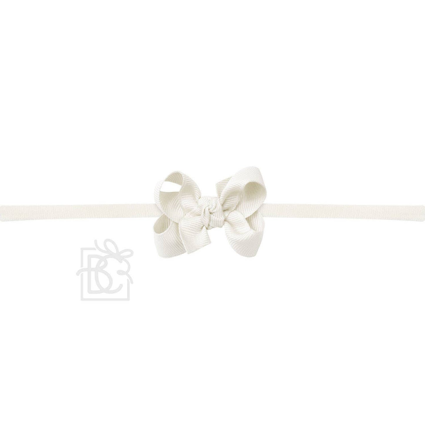 1/4" NYLON PANTYHOSE HEADBAND W/SIGNATURE GROSGRAIN BOW: WHITE/L. PINK BOW / 3.5" Medium