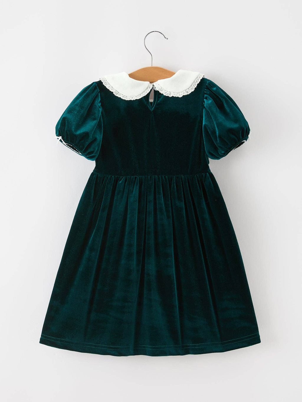 Girls Emerald Green Velvet Lace Collar Christmas Dress
