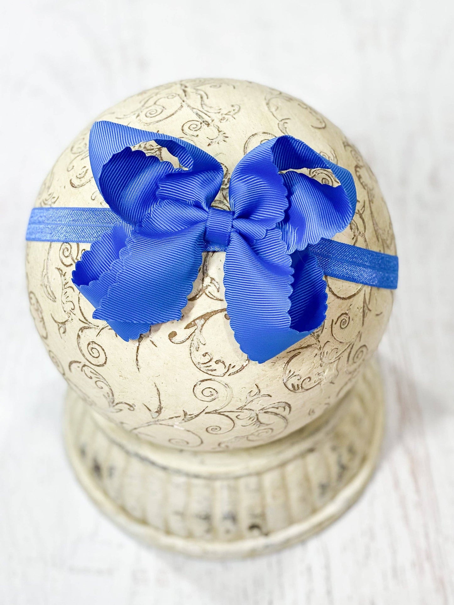 Classic Scalloped Bow - Headband - 4.5": Navy