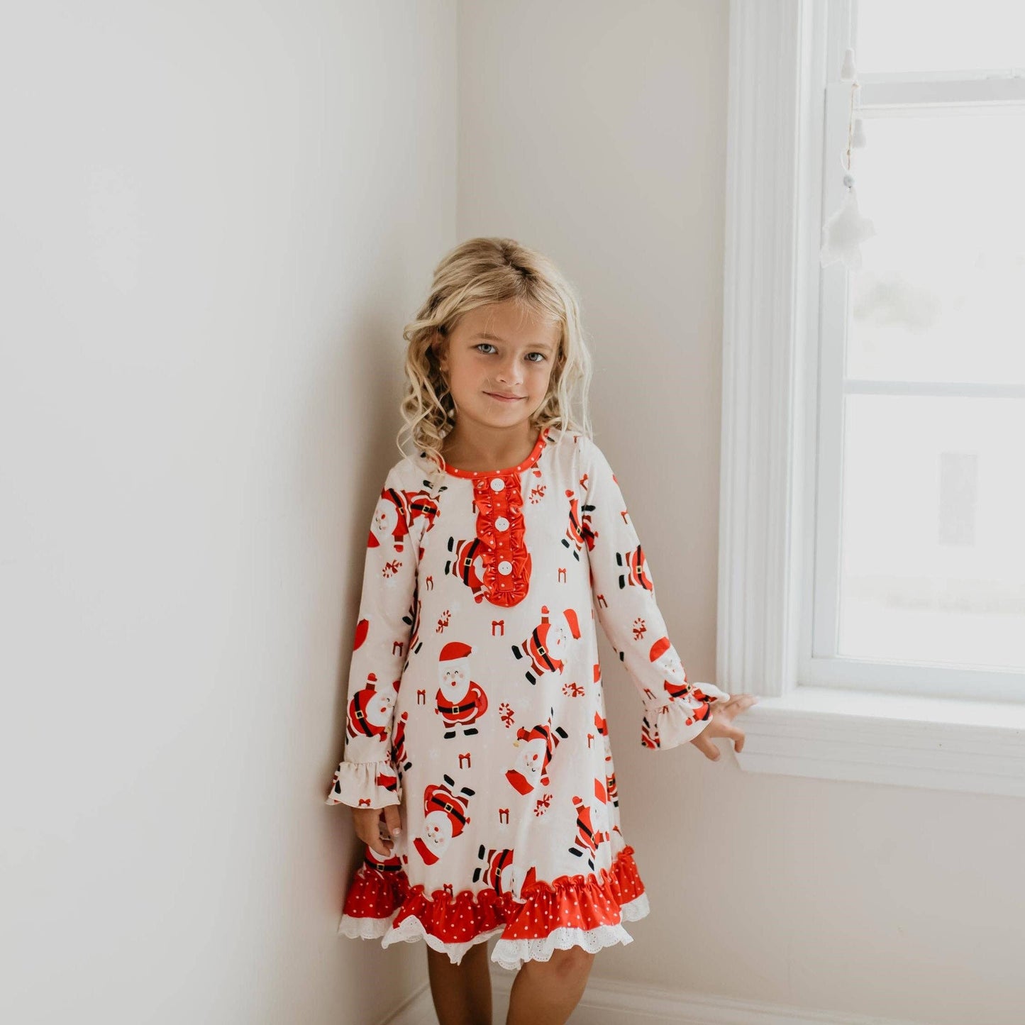Kids Red Santa Christmas Holiday Ruffle Lounge Play Gown