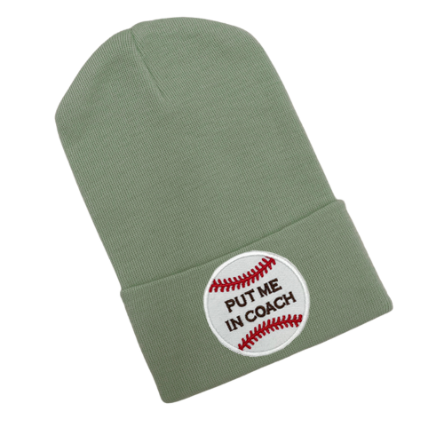 Put Me In Coach Baby Baseball Hat Newborn Baby Hospital Hat : White