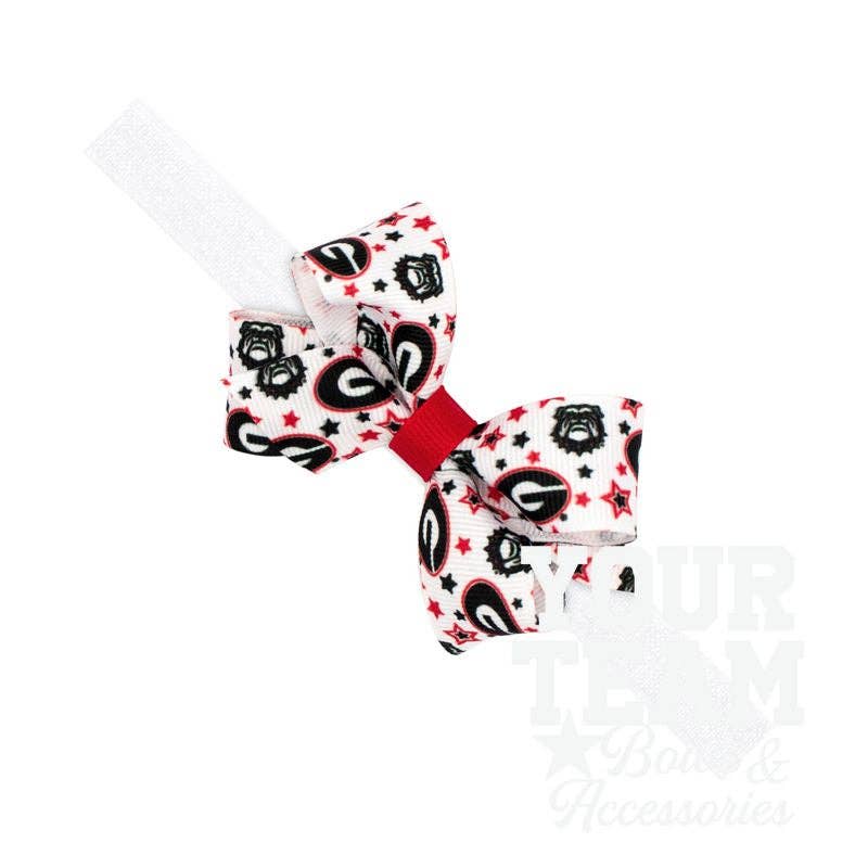 Mini Georgia Logo Print Hair Bow on Baby Band: GEORGIA / ONE SIZE