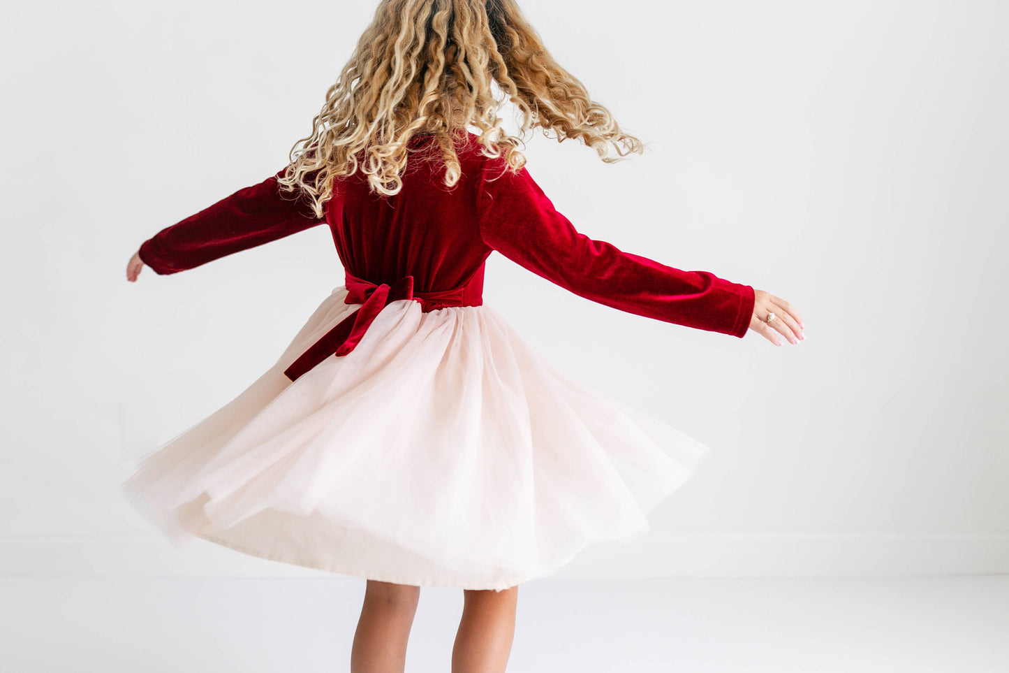 Girls Red Velvet Tulle Fancy Holiday Winter Party Dress