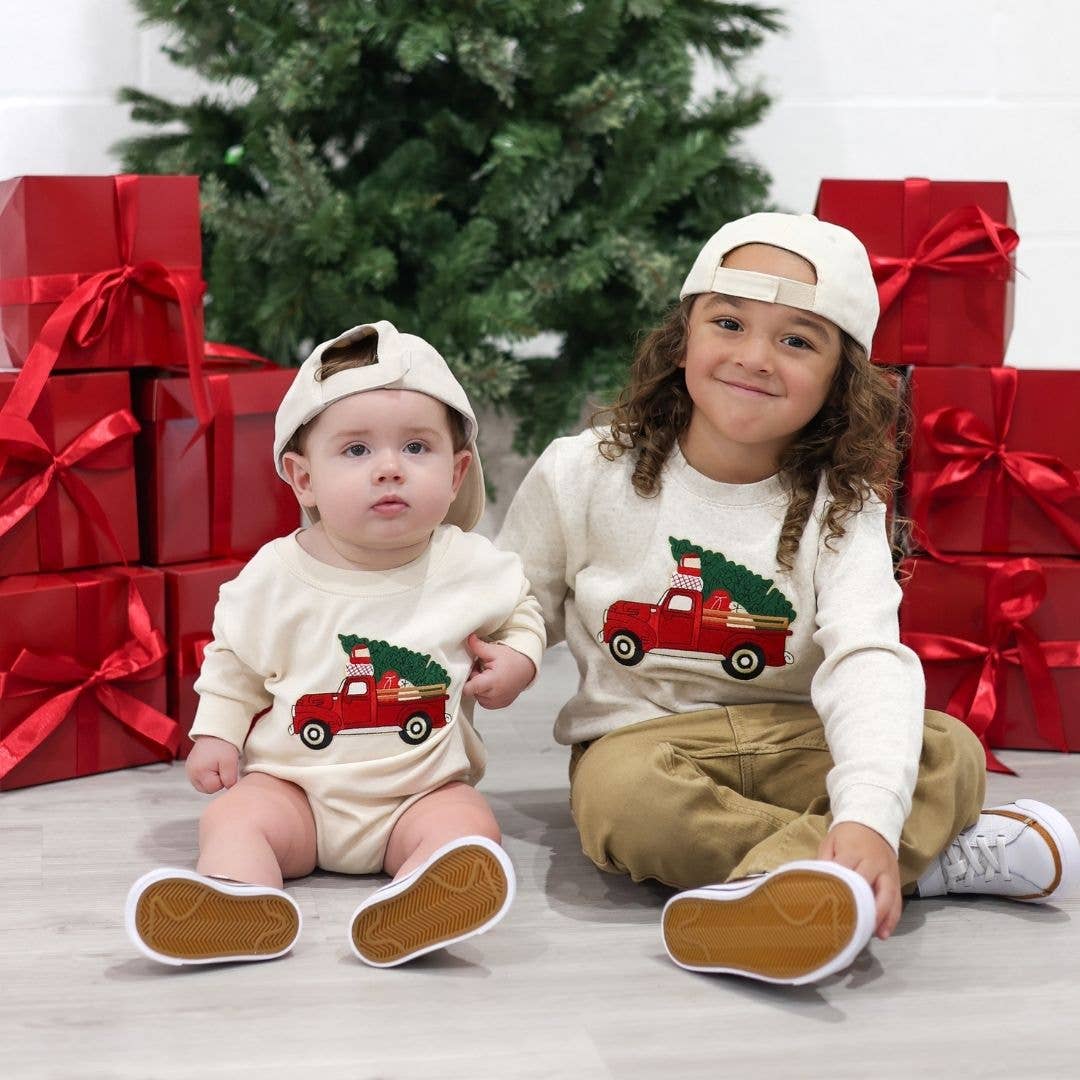Christmas Truck Patch Long Sleeve Romper - Baby Clothing: