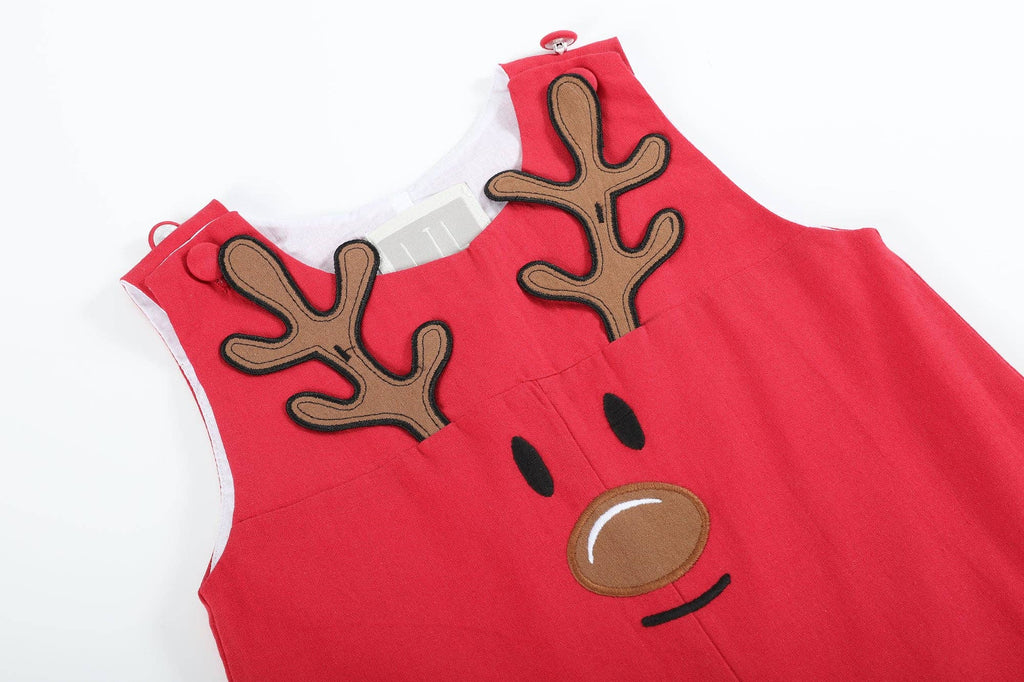 Red Reindeer Pocket Overalls - Wild Lapin Children’s Boutique