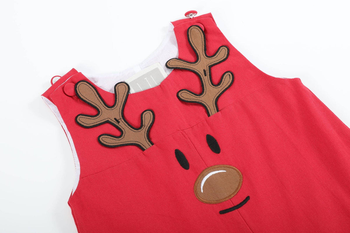 Red Reindeer Pocket Overalls - Wild Lapin Children’s Boutique