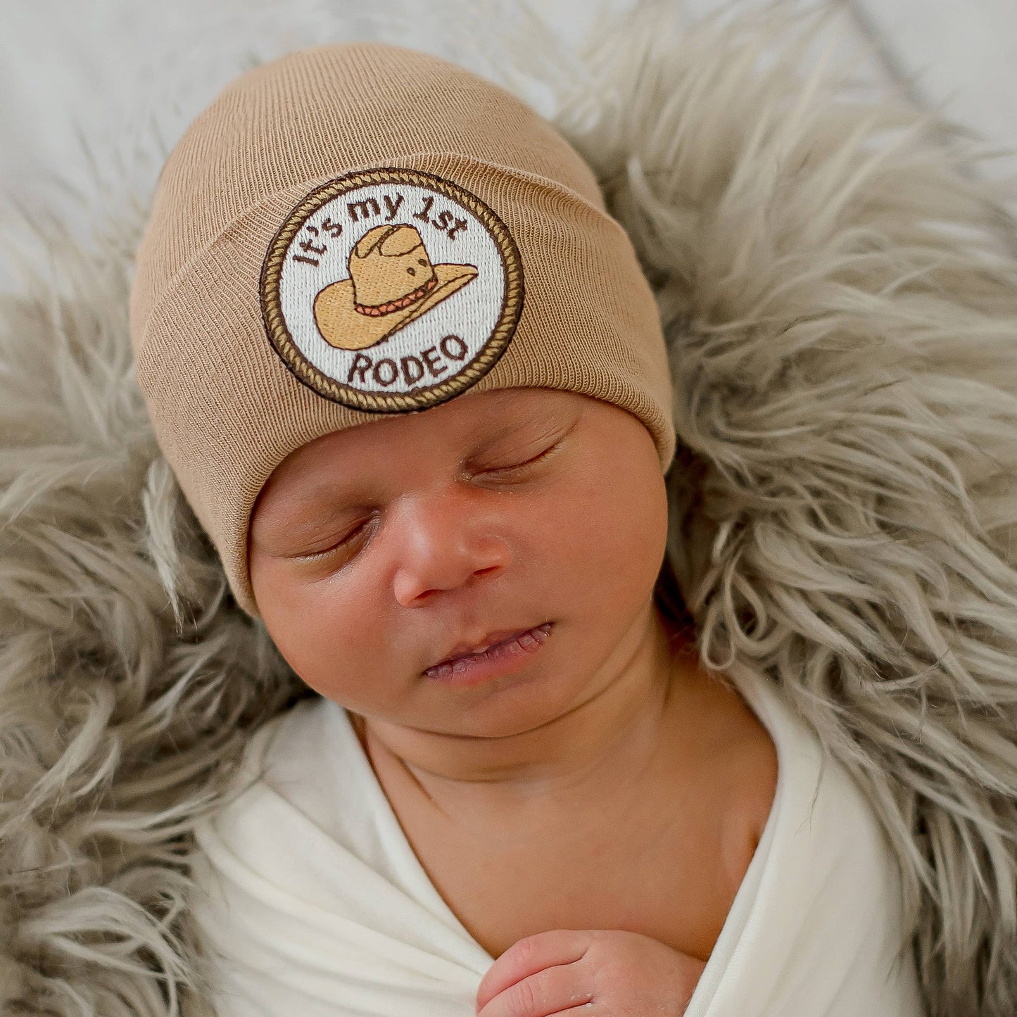It's My 1st Rodeo Newborn Cowboy Hospital Hat: Tan