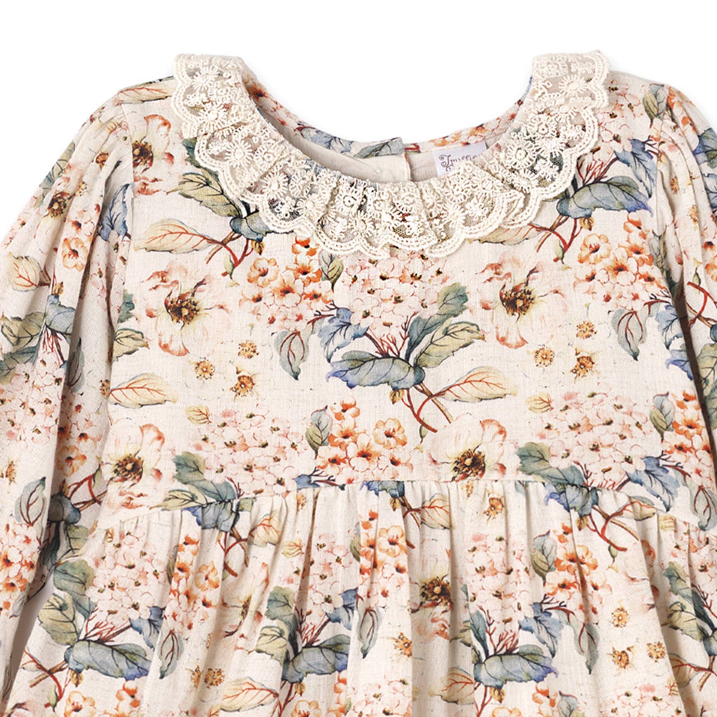Vintage Floral Dress with Lace Collar Ruffles, Linen Blend: