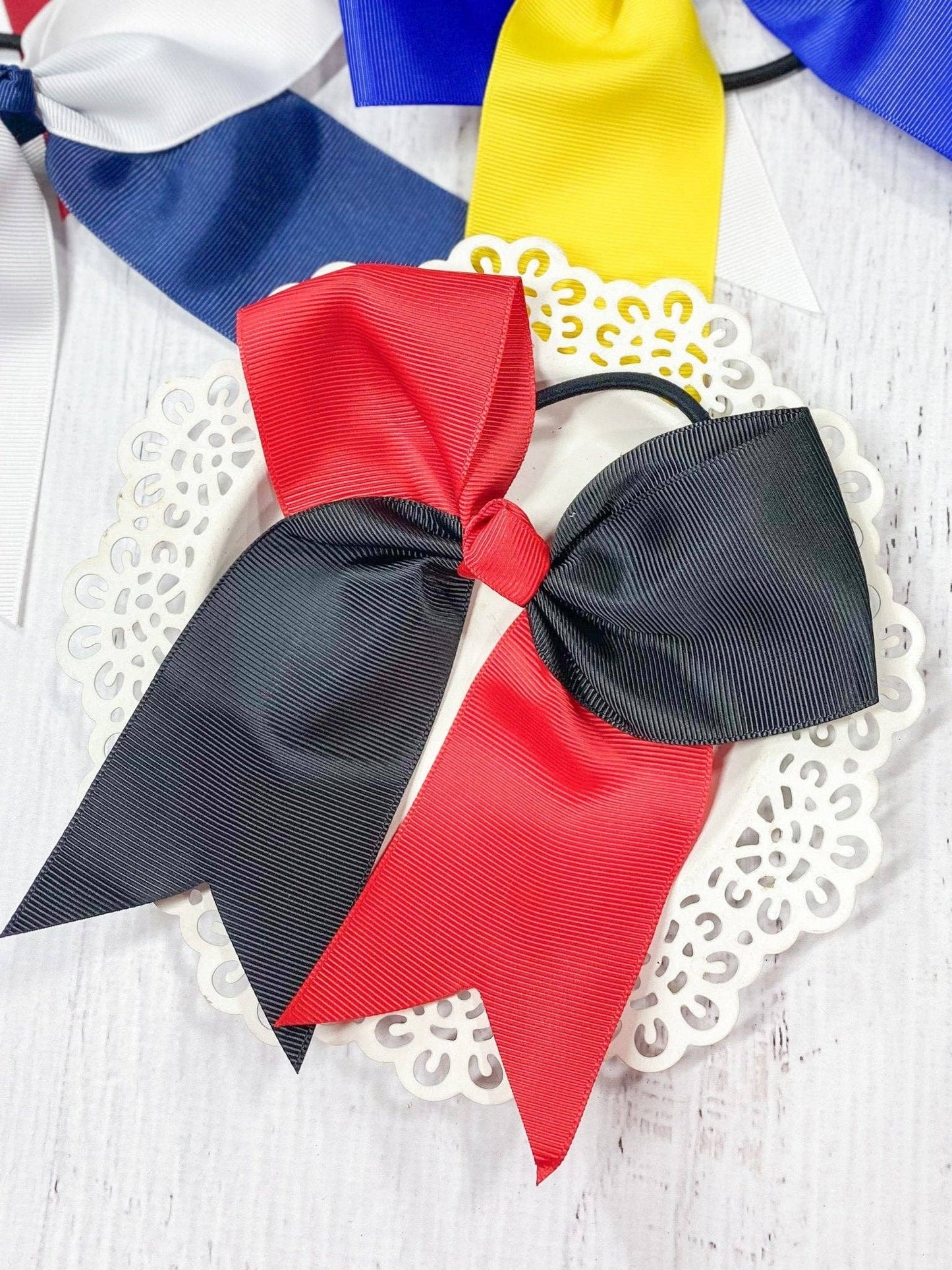 School Spirit Cheer Bows - Pony O - 6": Blue/Yellow