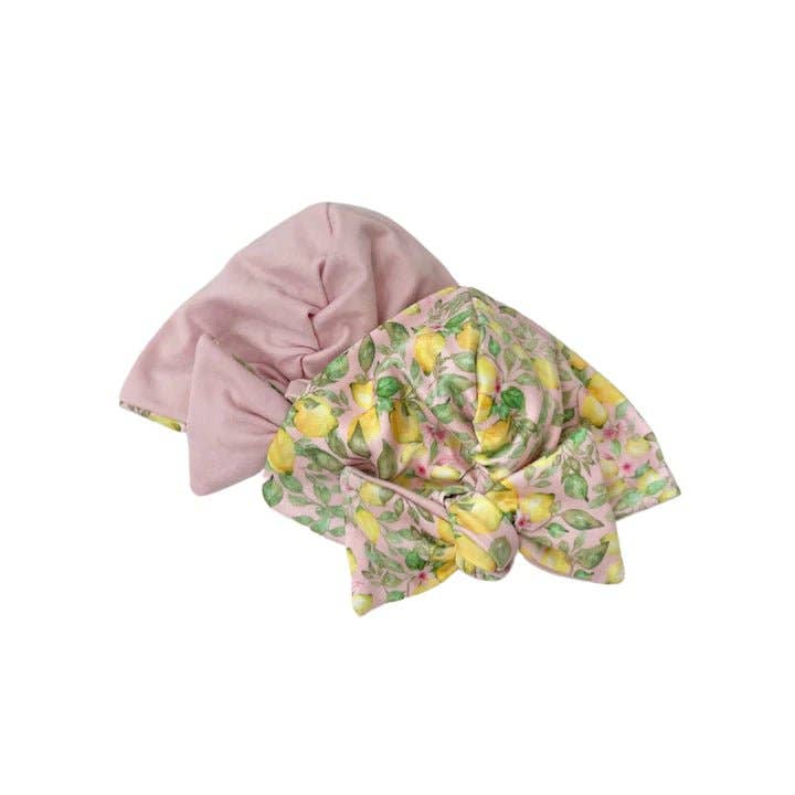 RUCHED BEANIE WITH BOW: Dusty Roses / 0-6m