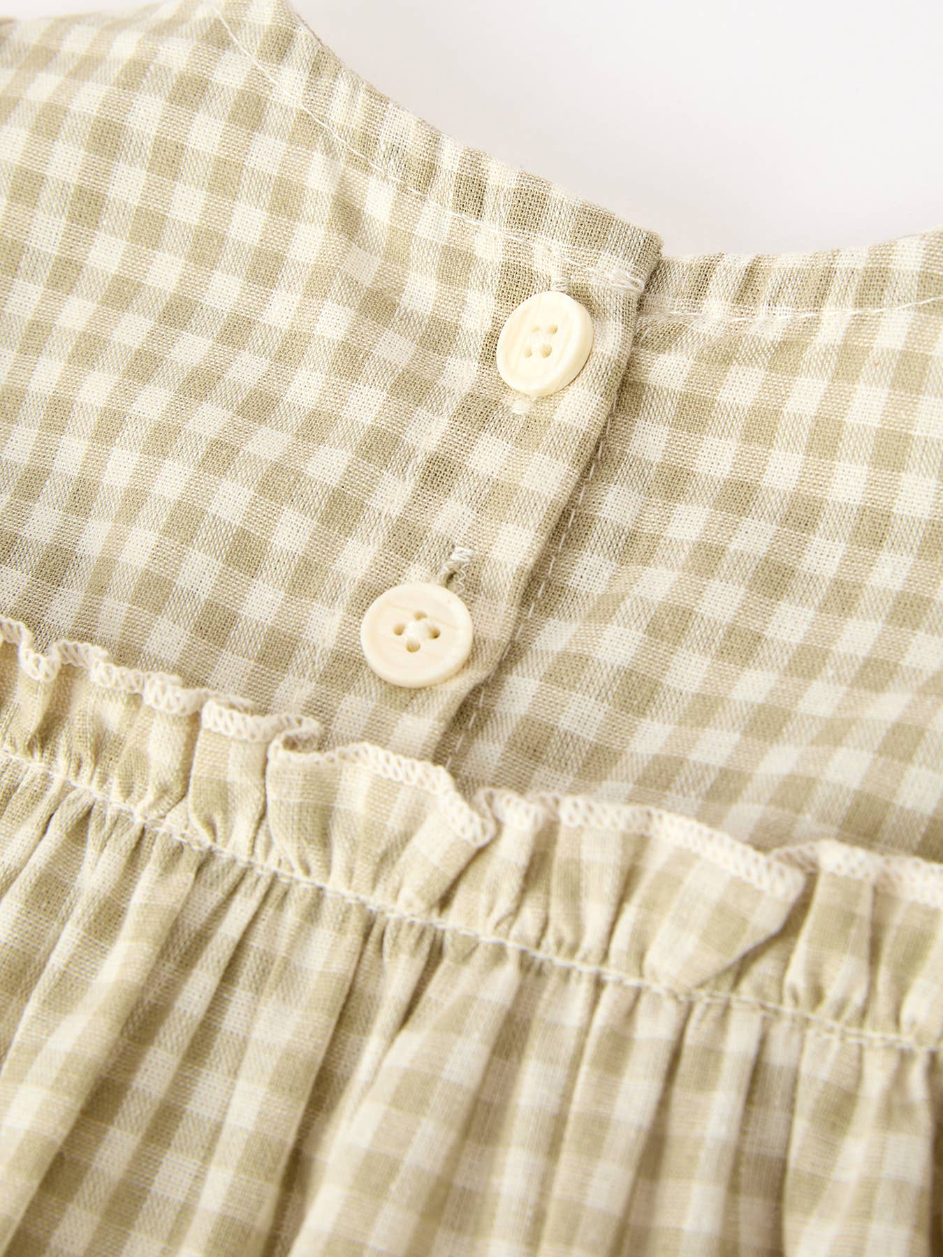 Gingham Baby Romper with Long Sleeve Puff Design: Brown