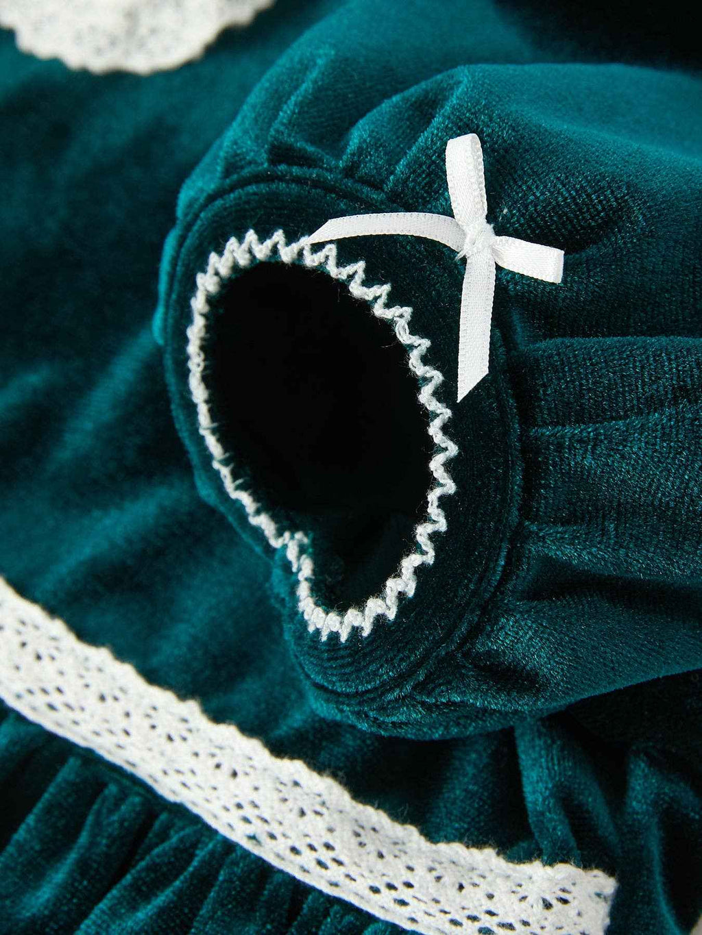 Girls Emerald Green Velvet Lace Collar Christmas Dress: 5