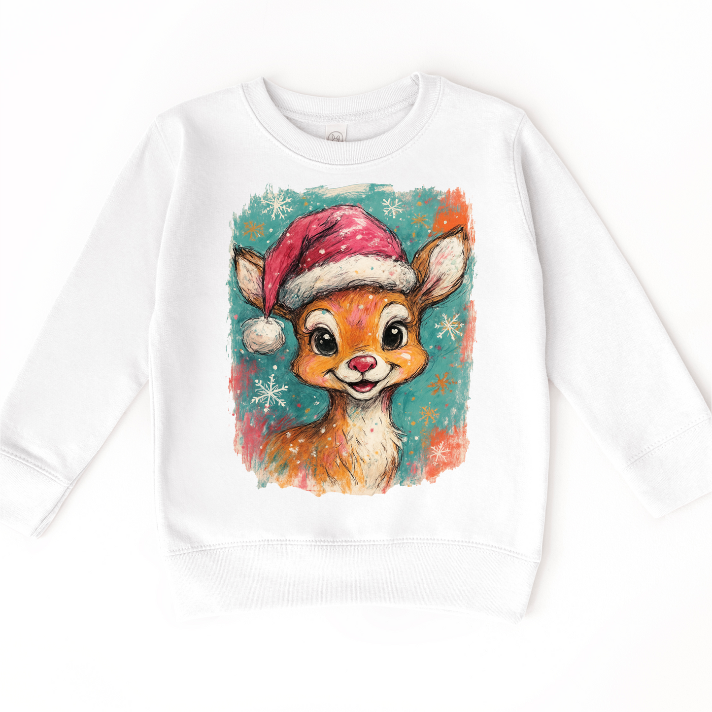 Rudolph Christmas Reindeer T-Shirt - Christmas Tee: White Long Sleeve Tee