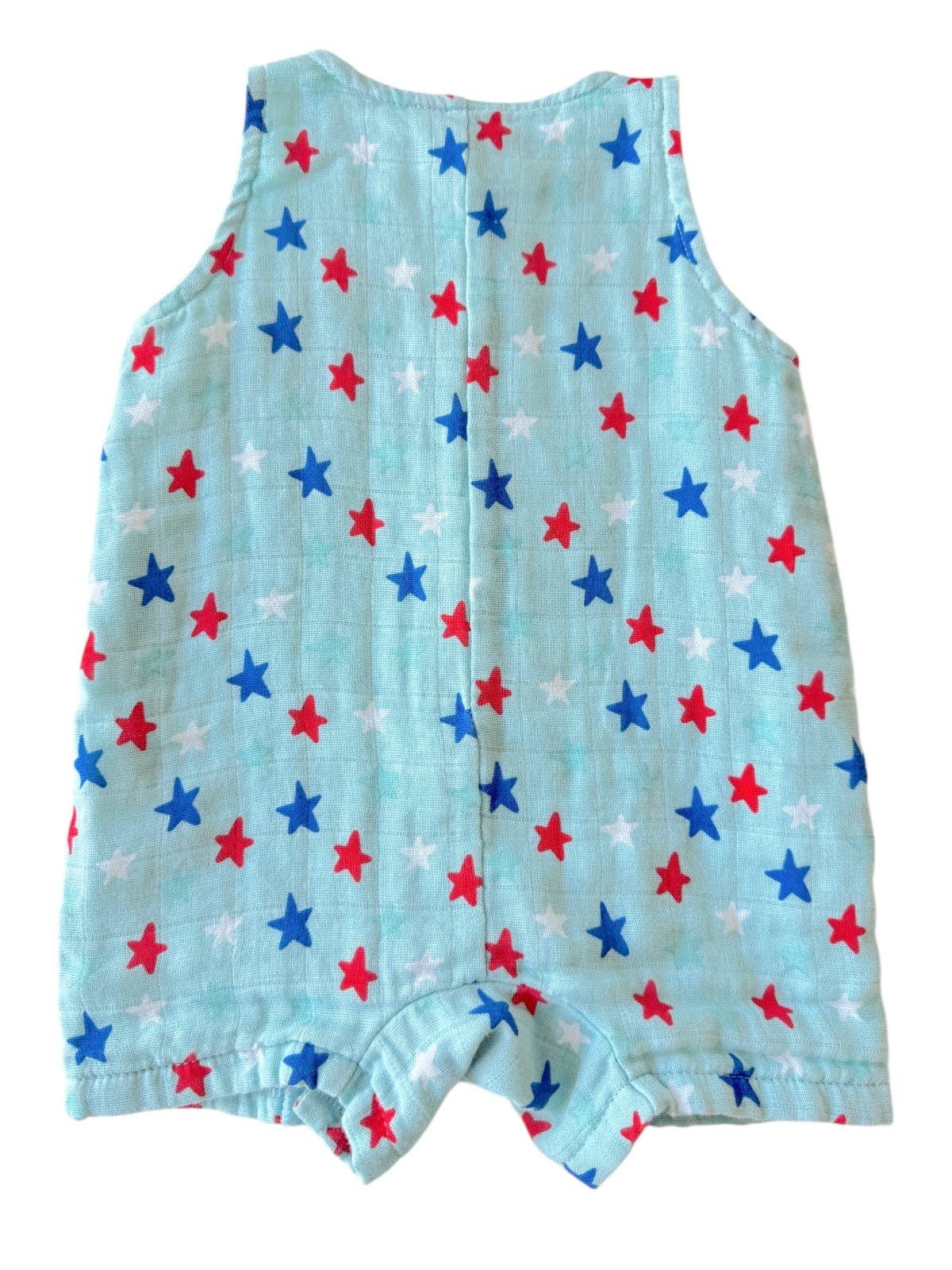 Splendid Stars Blue / Muslin Shortie Romper: 0-3M