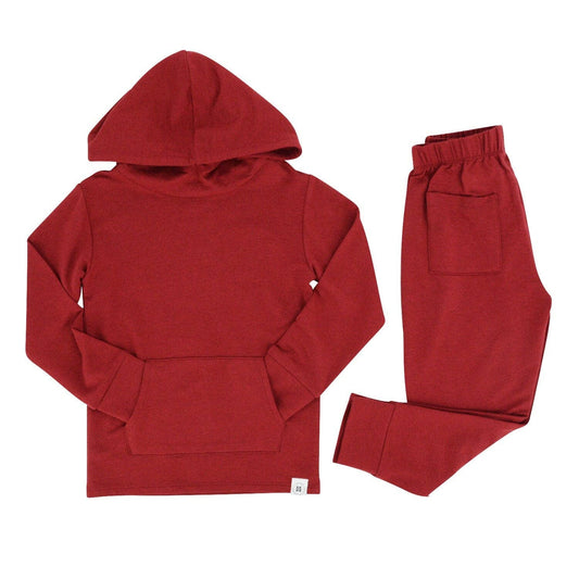 Hooded Jogger Set - Rhubarb Red French Terry: Rhubarb Red French Terry / 12/18 Months
