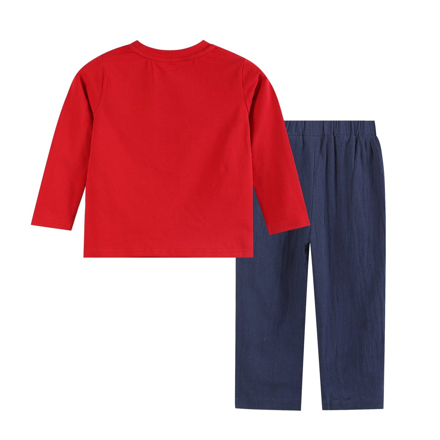Red Santa Smocked Shirt and Navy Pants Set: 5Y
