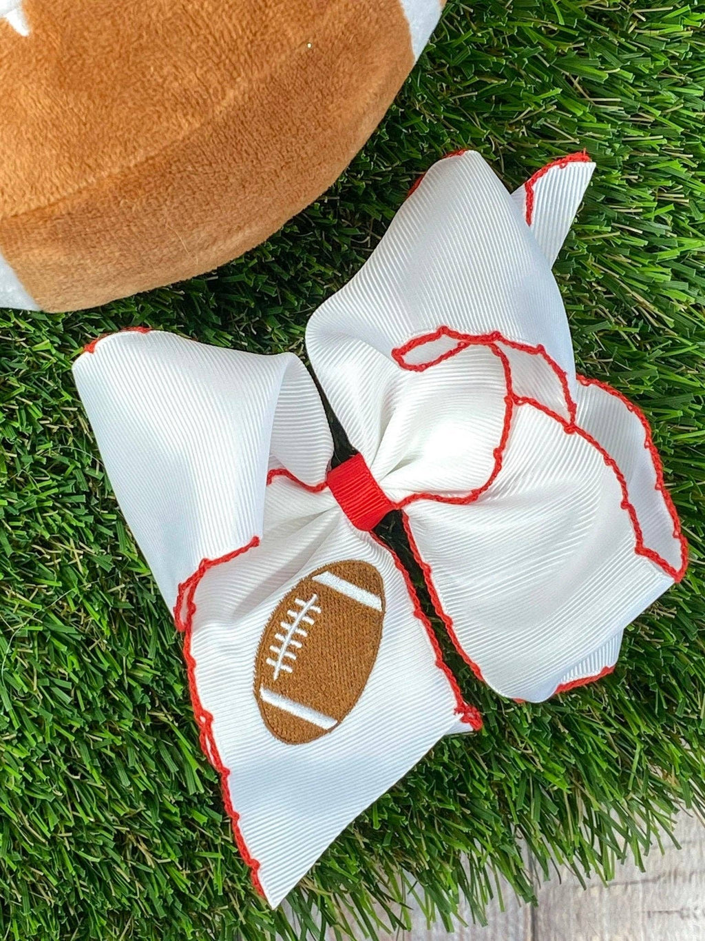 Football Embroidered Moonstitch Hair Bow | Clip or Headband: Black/White / Clip